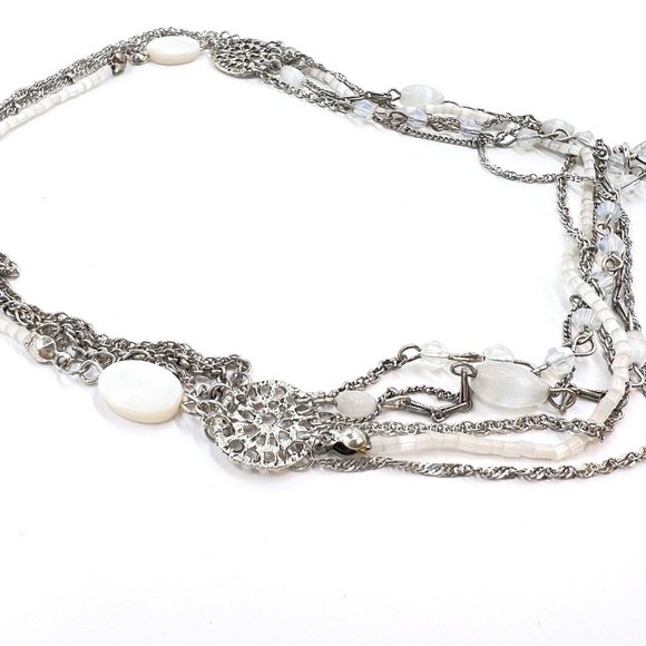 NWOT – White Cats Eye Pendant Beaded Silver Tone Multi Strand 20” Necklace - Picture 6 of 8